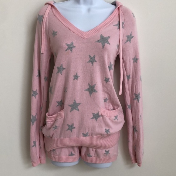 Pink Barbie style hoodie and shorts.